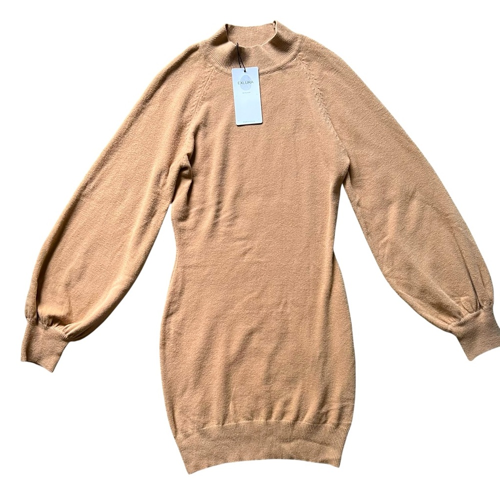 Exlura Bodycon long sleeve cotton dress tan women medium